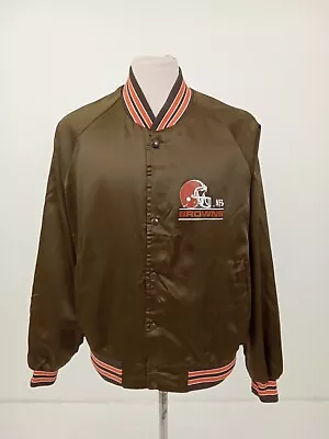 Buy Cleveland Browns Men's Varsity Jacket Size XXL Brown Popper Snap Pockets Used F1 • 0.99£