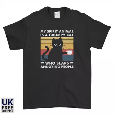 Buy My Spirit Animal Is A Grumpy Cat T-shirt Coffee Lover Dad Mum Funny Novelty Tee • 12.99£