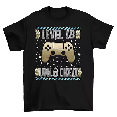 Buy Kids 18th Birthday Gaming T-Shirt Level 18 Unlocked Gamer Gift Eighteenth Teen • 8.99£