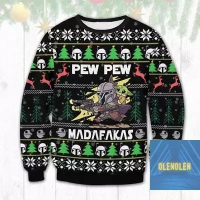 Buy Mandolorian Baby Yoda Ugly Christmas Sweater, Pew Pew Madafakas Ugly Sweater, St • 41.57£