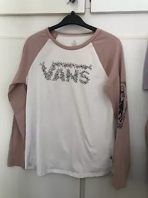 Buy Vans Womens Long Served Nightmare Before Christmas Top Tshirt Small Pink White • 5£