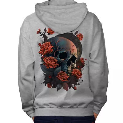 Buy Wellcoda Rose Skull Mens Hoodie, Gothic Design On The Jumpers Back • 25.99£