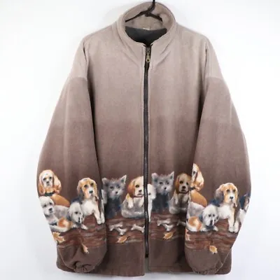 Buy Vintage Dog Fleece Jacket 2XL All Over Print 90s Made In UK Thick Heavyweight • 46.95£