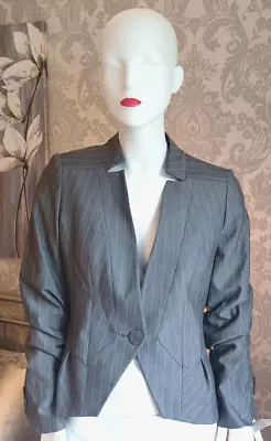 Buy NEXT Women's Tailored Grey/Green Pinstripe Long Sleeve Peplum Style Jacket [14R] • 17.99£