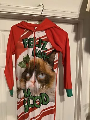 Buy Grumpy Cat Funny Christmas One Piece Hooded Pajamas Womens XS 0-2 Adult Union • 26.53£