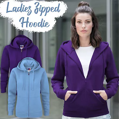 Buy Ladies Hooded Zipped Sweatshirt Cotton Rich Womens Zip Up Hoodie Pockets Zipper • 10.49£