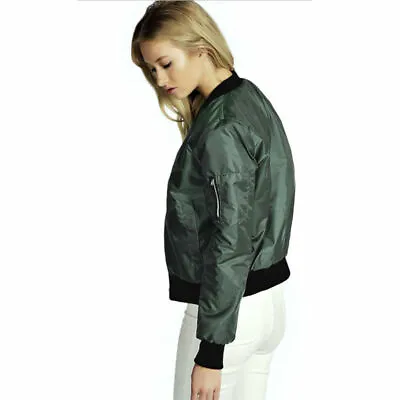 Buy Womens Biker Jacket Long Sleeve Blazer Coat Casual Slim Zip Outwear Bomber • 7.99£