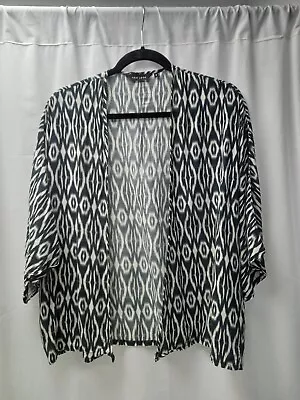 Buy ❤️ New Look Black And Cream Patterned Lightweight Kimono Style Jacket Size 8 Vgc • 2.99£