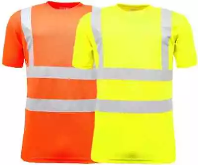 Buy ** PREMIUM **Hi Viz Visibility Short Sleeve Safety Work Crew Neck T-Shirt • 8.75£