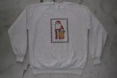 Buy Vintage Jerzees Womens Sweatshirt Christmas Sweater Gray Santa XL • 9.55£