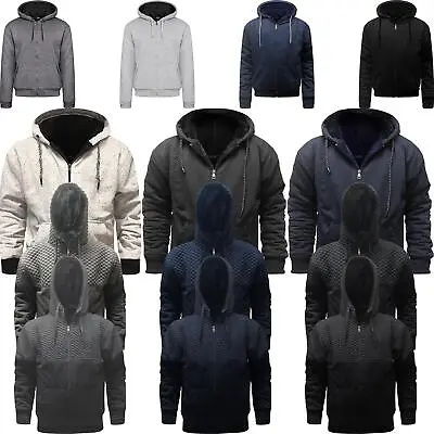 Buy Mens Winter Plain Hoodie Jacket Furlined Thick Sherpa Fleece Hooded Zip Top New • 23.99£
