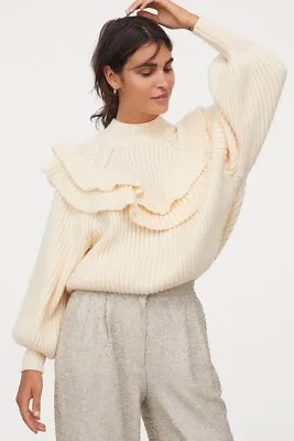 Buy H&M Flounced Ruffle Collar Rib Knit Jumper BNWT Sold Out Size S • 35£