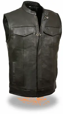 Buy Milwaukee Leather SOA Mens Club Bike Vest W/ 2 Gun Pockets Snap & Zipper LKM3710 • 79.99£