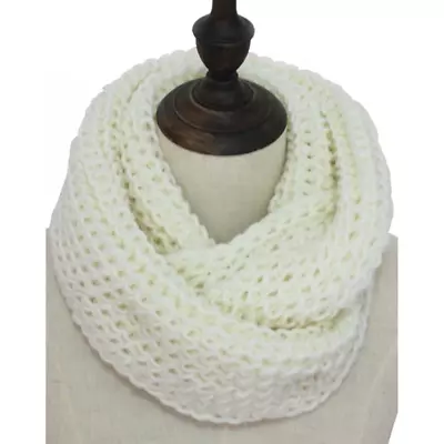 Buy Ladies Snood Style Scarf, White Crochet Ring Loop Style,  Acrylic, 120x22cm • 7.50£