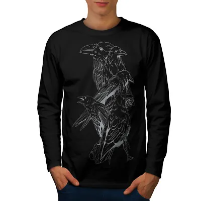 Buy Wellcoda Four Scary Raven Mens Long Sleeve T-shirt, Crow Birds Graphic Design • 17.99£
