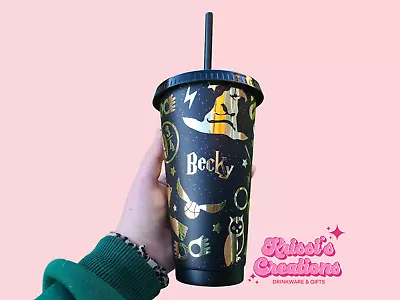 Buy Harry Potter Gold And Black Glitter Reusable Cup | Tumbler Fan Merch Gift • 13.99£