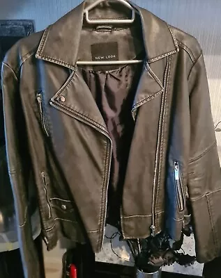 Buy Womens Black Faux Leather Biker Jacket Size 10 • 7.99£