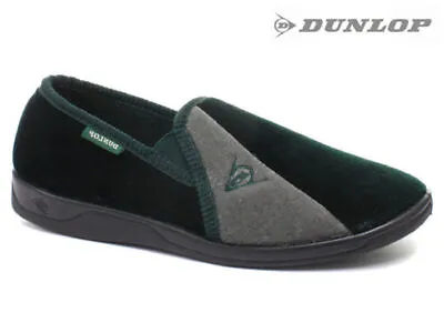 Buy Mens Dunlop Full Slippers Velour Two-Tone Twin Gusset Comfy Warm Racing Green • 15.99£