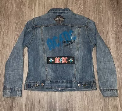 Buy Womens AC/DC Denim Patchwork Button Up Jacket Size Large  • 33.19£