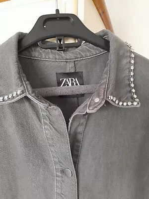 Buy ZARA LADIES GREY DENIM SHACKET Jacket XL DIAMANTÉ DETAILING • 11.99£