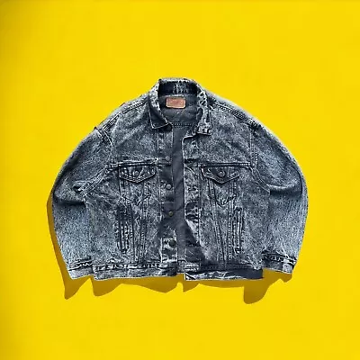 Buy 1980’s Dark Acid Wash Levis Denim Jacket, Men’s XL Dark Grey Jeans Jacket • 63.03£