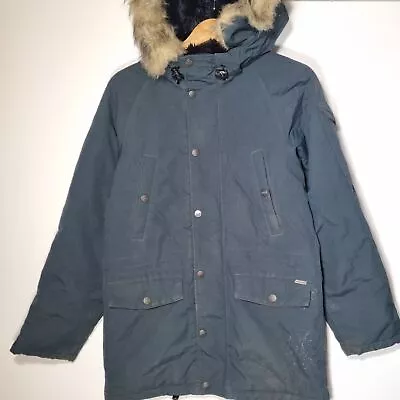 Buy Carhartt Anchorage Parka Coat Men's Jacket Quilt Lined Medium Navy Fur Hooded • 40£