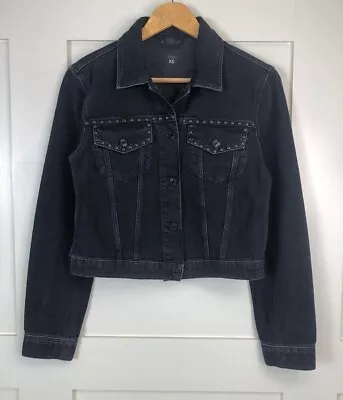 Buy Ex C&A Black Jean Jacket Studded 90's 80s Denim Jacket S Size 10/12 • 16.99£