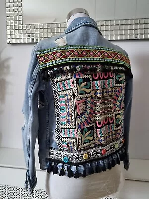Buy NEW LOOK Tribal Festival Embroidered Denim Jacket Girl Age 9 Ladies UK 6 Petite • 22.50£