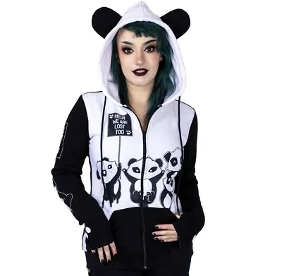 Buy Killer Panda Lost Hoodie Black White Ears Paws Emo Serene Y2K Goth Alt Jacket L • 49.99£