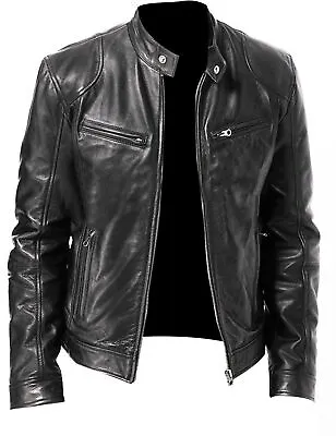 Buy Black Biker Genuine Leather Jacket - Slim Fit For Men (Model B7) • 89.99£