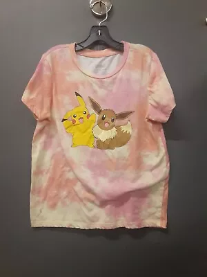 Buy Kids Pokemon Pikachu And Eevee Pink Tie Dye Shirt Sz Large • 9.45£
