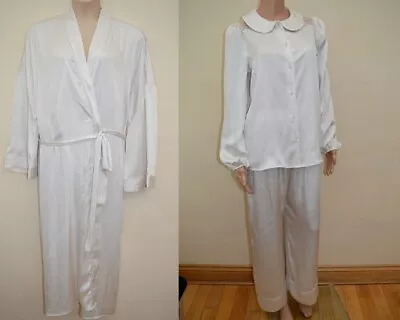 Buy New M&S Rosie Satin Lace Shoulder Ivory Pyjamas & Dresssing Gown Sz UK 22/XL • 49.99£