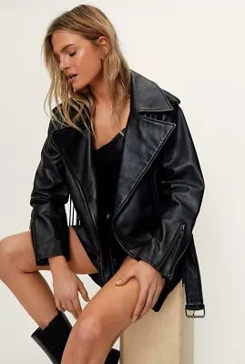 Buy Black Real Leather Womens Biker Jacket Size 10 RRP £179 • 99.99£
