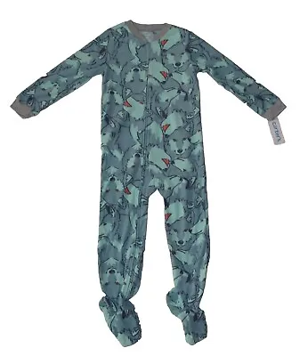 Buy Carters Fleece Footed Pajama Blanket Sleeper 6 7 8 10 12 Husky Wolf Dog Blue • 21£