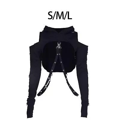 Buy Gothic Crop Top Hooded Detachable Chain Black Street Women Sweatshirt Holiday • 16.58£