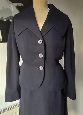 Buy Vintage 1950s Original Navy Wool Skirt Jacket Suit By Ritaville  • 39.99£
