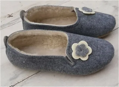 Buy 🌷  Ladies Women Woolen Felt Slippers Warm Real Wool Grey Shoes  Handmade UK • 15.49£