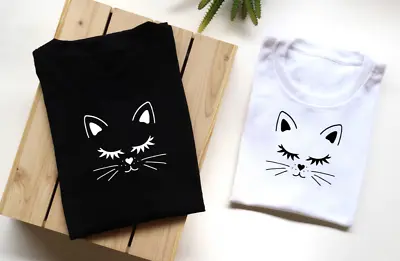 Buy Ladies Cat T Shirt Black Or White Top Women's Top Fashion Tee Casual Cat Lover  • 9.49£