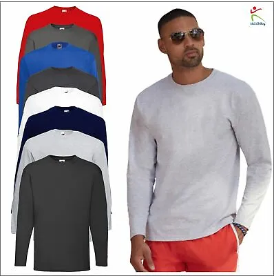 Buy Fruit Of The Loom Mens Valueweight Long Sleeve T-Shirt Plain Cotton Round Neck T • 6.37£