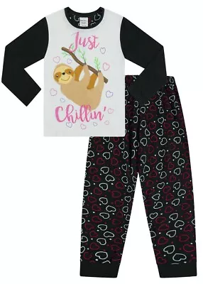 Buy Cute Girls Just Sloth Chillin Girls Heart Long Cotton Pyjamas • 9.99£