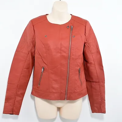 Buy ONLY Womens CARLY Faux Leather Biker Jacket, Burnt Henna (Orange), Size UK 8 • 7.67£