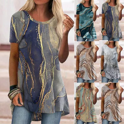 Buy Womens Printed Short Sleeve Tops T Shirt Ladies Summer Casual Tunic Loose Blouse • 10.59£
