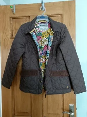 Buy Joules Brown Padded Jacket Floral Cotton Lining , Corduroy Pocket Flaps Size 10. • 11.99£
