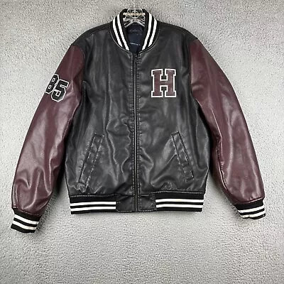 Buy Tommy Hilfiger Varsity Jacket Women’s Size Medium Bomber Letterman Faux Leather • 56.79£
