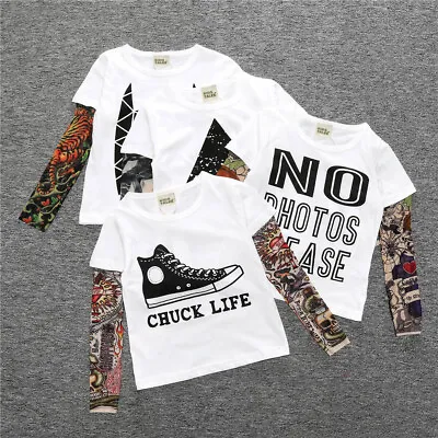 Buy Spring , Summer, Kid's Tattoo Meshed Long Sleeve T-Shirt (SHIPS FROM USA) • 12.63£