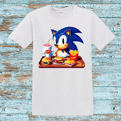 Buy Funny Sonic Eat Burger Chips And Milkshake Girl Boy Unisex With T-shirt Sonic • 9.99£