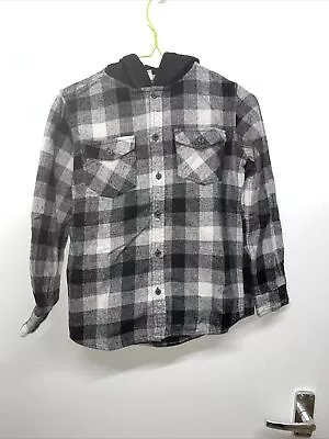 Buy 274# TU Boy's Black & Grey Flannel Style Check Long Sleeve Shirt Hoodie 10 Years • 5.99£