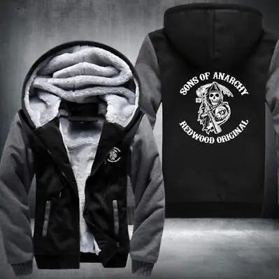 Buy Men's Sons Of Anarchy Casual Hooded Zip Jacket Coat Winter Warm Baseball Jacket  • 18.66£