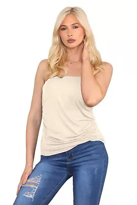 Buy Ladies Strapless Summer Top Plain Side Ruched Vest T-Shirt Boobtube Bandeau Top • 6.83£