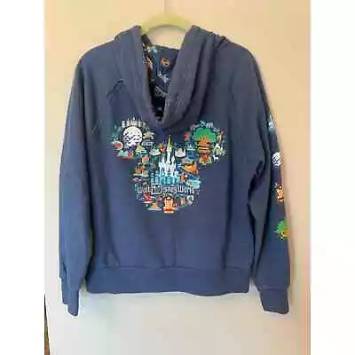 Buy Disney Parks Mickey Mouse Park Map Zip Up Hoodie Size L • 35.91£